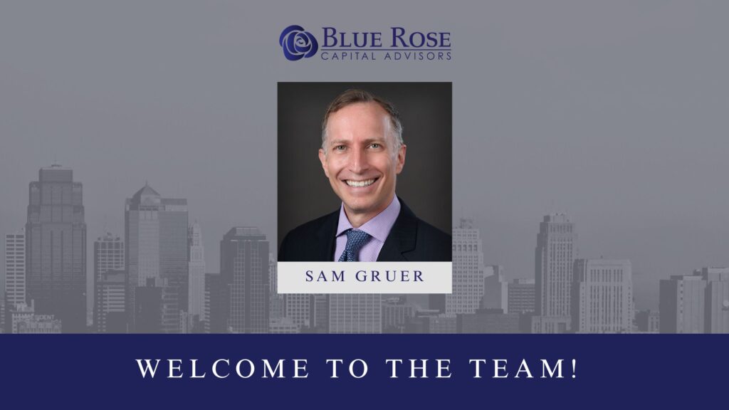 Blue Rose welcome graphic with city background