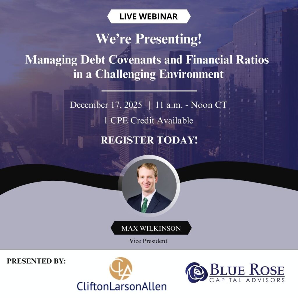 Webinar graphic for "Managing Debt Covenants and Financial Ratios in a Challenging Environment"