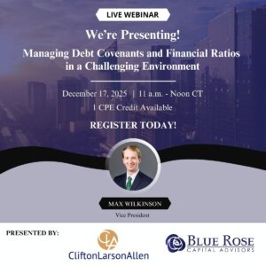 Webinar graphic for "Managing Debt Covenants and Financial Ratios in a Challenging Environment"